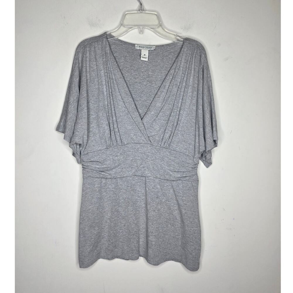 WHBM White House Black Market grey faux wrap flutter sleeve shirt - medium